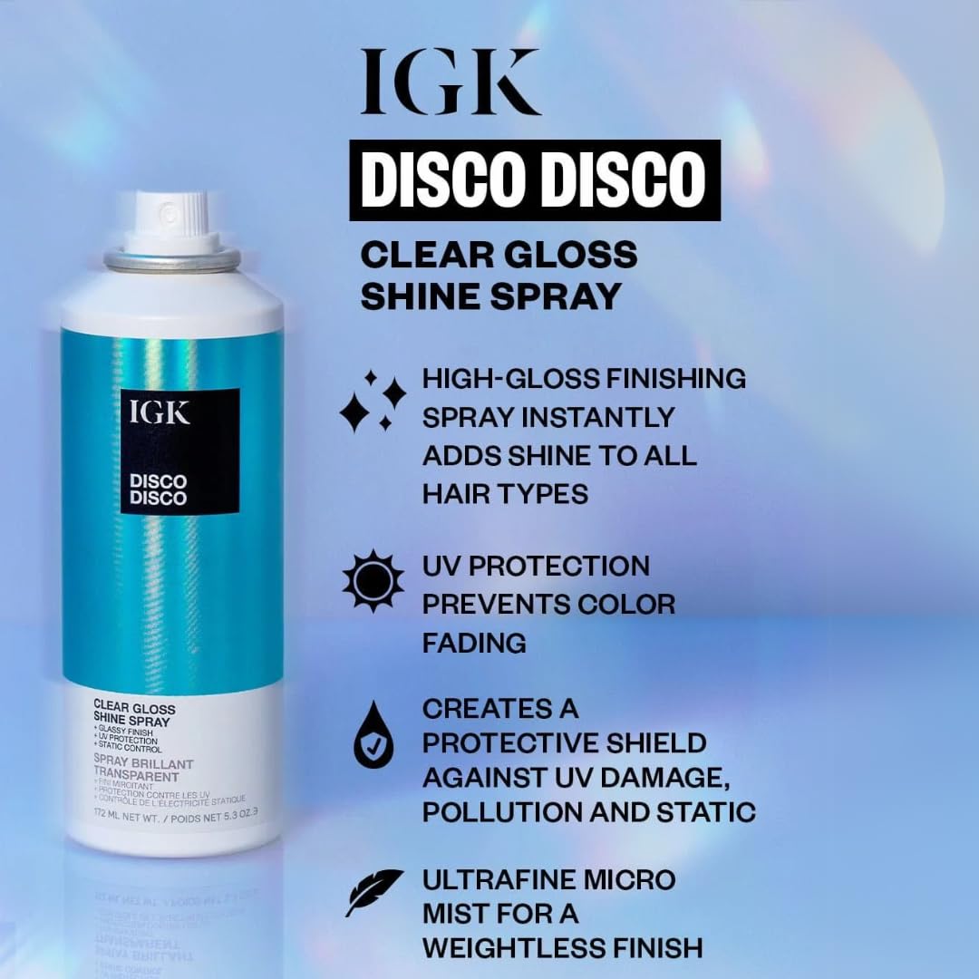 IGK Disco Disco Clear Gloss Shine Spray | Travel Size | Lightweight, High-Shine Finishing Hair Spray | Set of 2 (2.1 Fl Oz) Beauty & Personal Care IGK