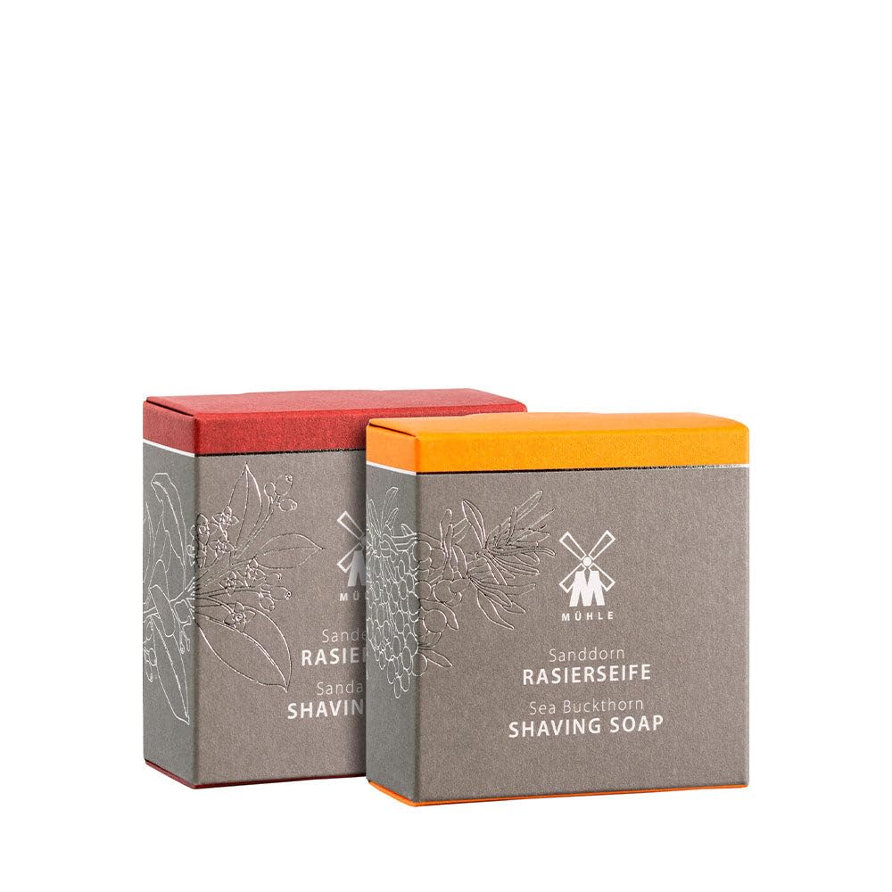 MÜHLE SHAVING CARE Shaving Soap Duo with the Mühle shaving soaps, Sea Buckthorn and Sandalwood Beauty and Personal Care MÜHLE