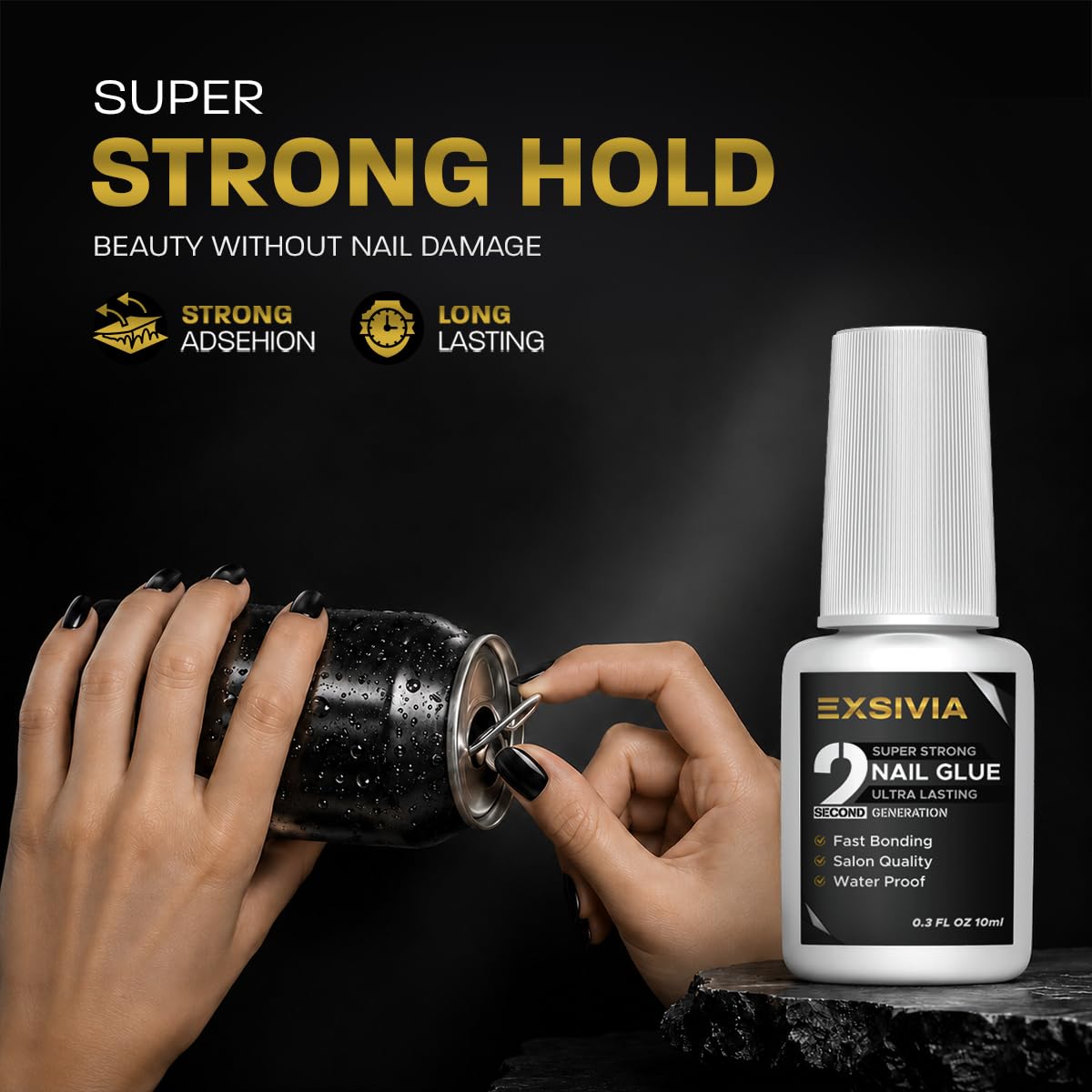 Super Strong Nail Glue for Press On Nails, Acrylic Nails & Nail Tips (10ml),Extra Strength Long Lasting Brush-On Adhesive, Mess-Free, No Dehydrator or Beauty and Personal Care EXSIVIA