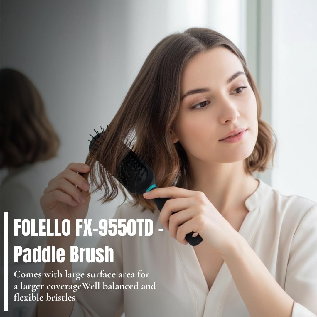 FOLELLO Paddle Hair Brush for Men and Women - Black Detangling Comb for Straight, Curly, Thick or Thin Hair - Styling Brush for Wet and Dry Hair