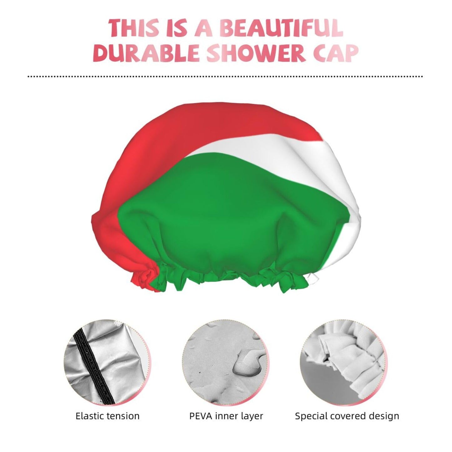 Palestine Flag Prints Shower Cap Double Layer Lined Waterproof Bathing Shower Hat Beauty and Personal Care Hayyett