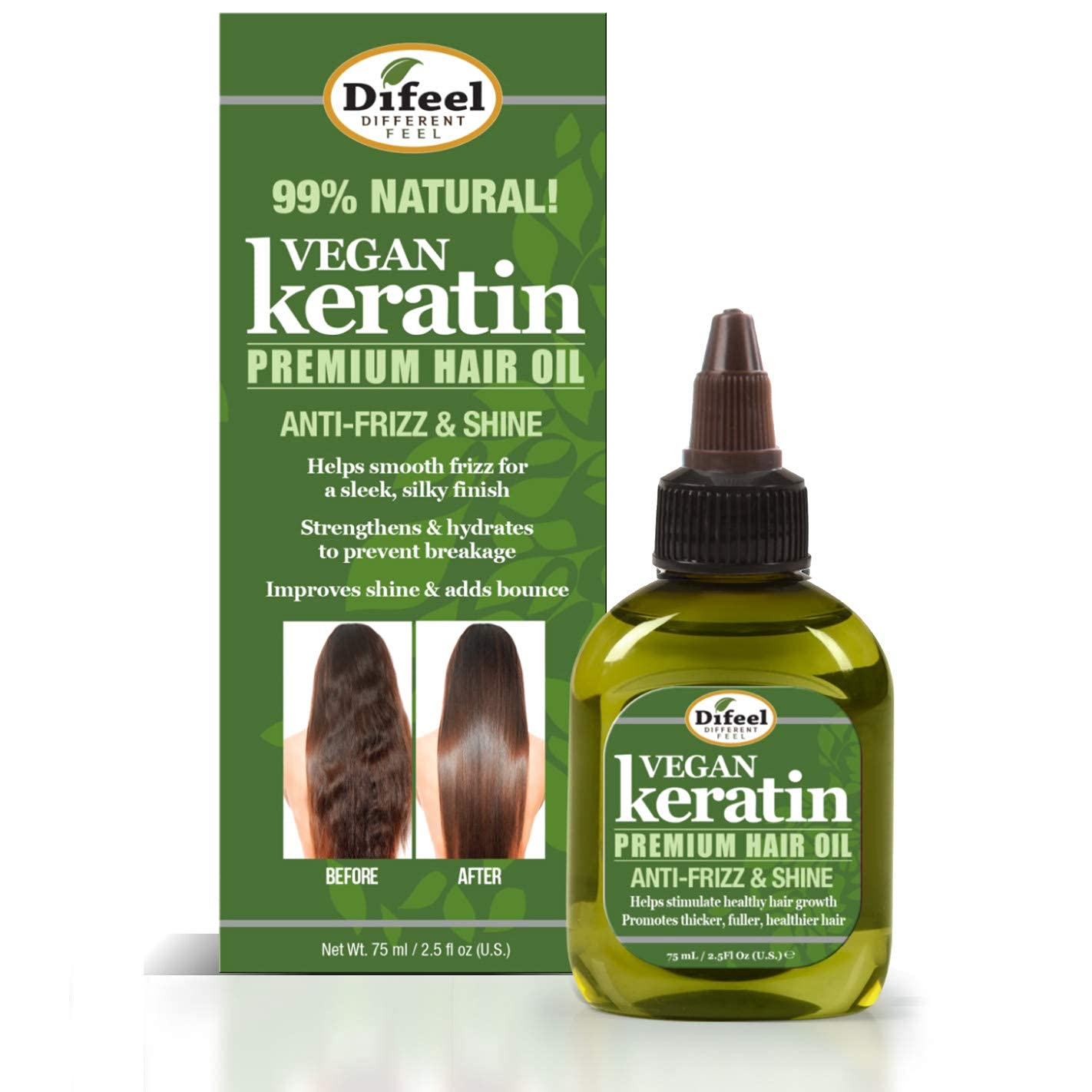 Difeel Vegan Keratin Premium Hair Oil - Anti Frizz & Shine 2.5 oz. Beauty & Personal Care Difeel