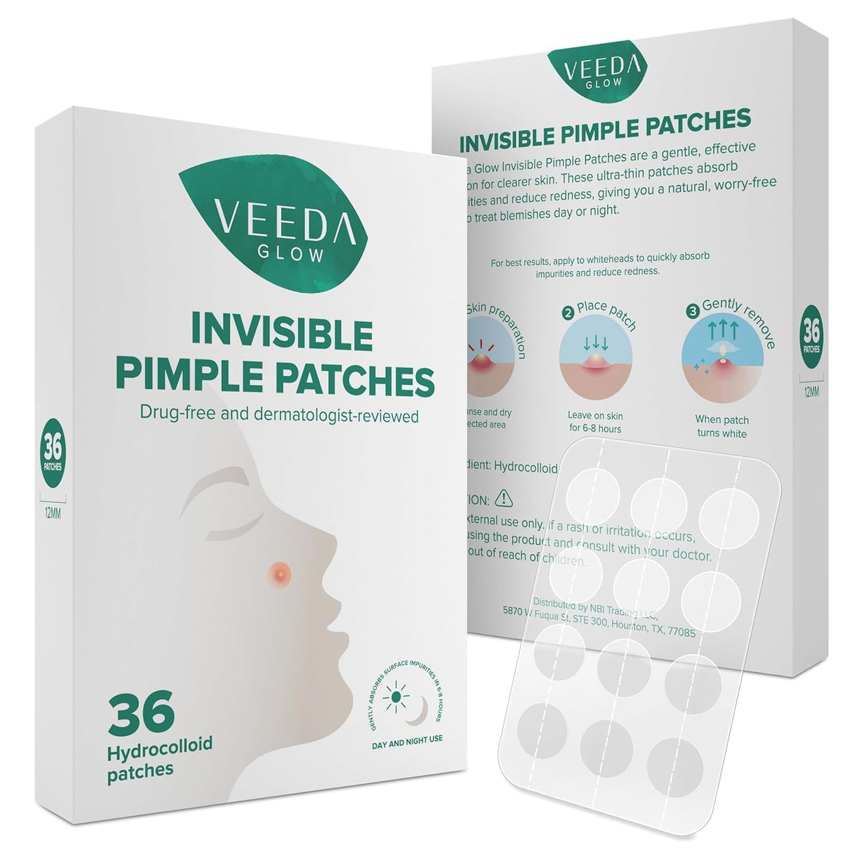 Veeda Glow Pimple Patches - Hydrocolloid Acne Stickers for Fast Healing, Invisible & Non-Irritating Zit Covers, Blemish Spot Treatment, 36 Count Beauty & Personal Care Veeda