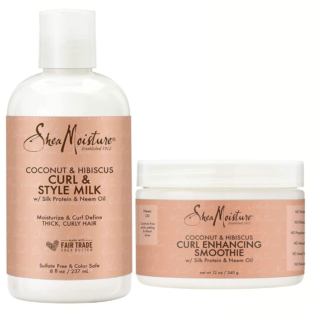 SheaMoisture Curly Hair Products, Hydrating Coconut & Hibiscus Bundle - Includes Curl & Style Milk and Curl Enhancing Smoothie, 8 oz and 12 oz Beauty & Personal Care Shea Moisture