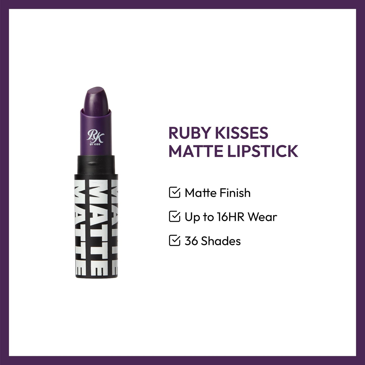 Ruby Kisses Lipstick, Matte Finish, Long-Lasting, Highly Pigmented, Smooth Apply, Full Coverage Lip Color Makeup (Heroin Purple) Beauty & Personal Care Ruby Kisses