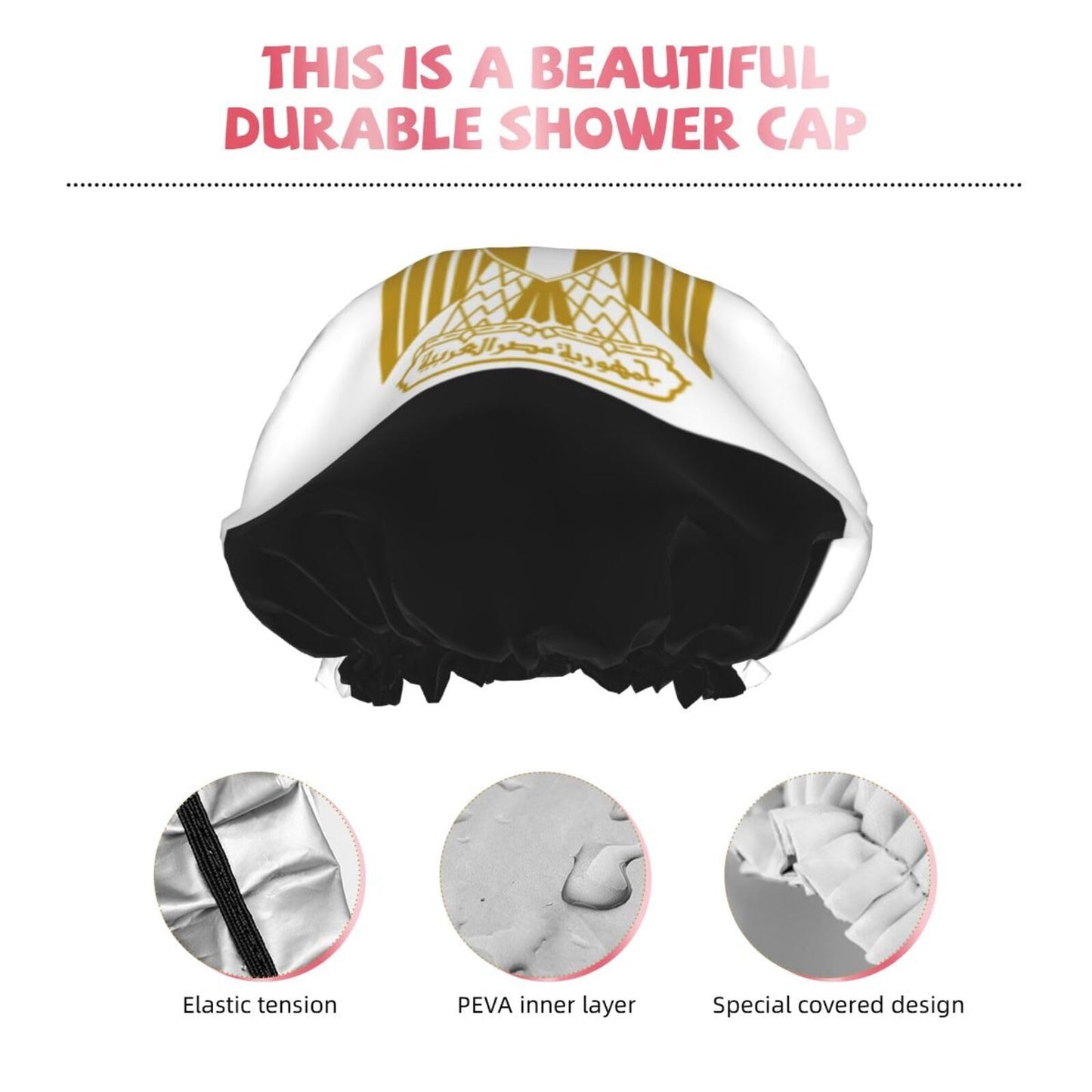 Egypt Flag Prints Shower Cap Double Layer Lined Waterproof Bathing Shower Hat Beauty and Personal Care Hayyett