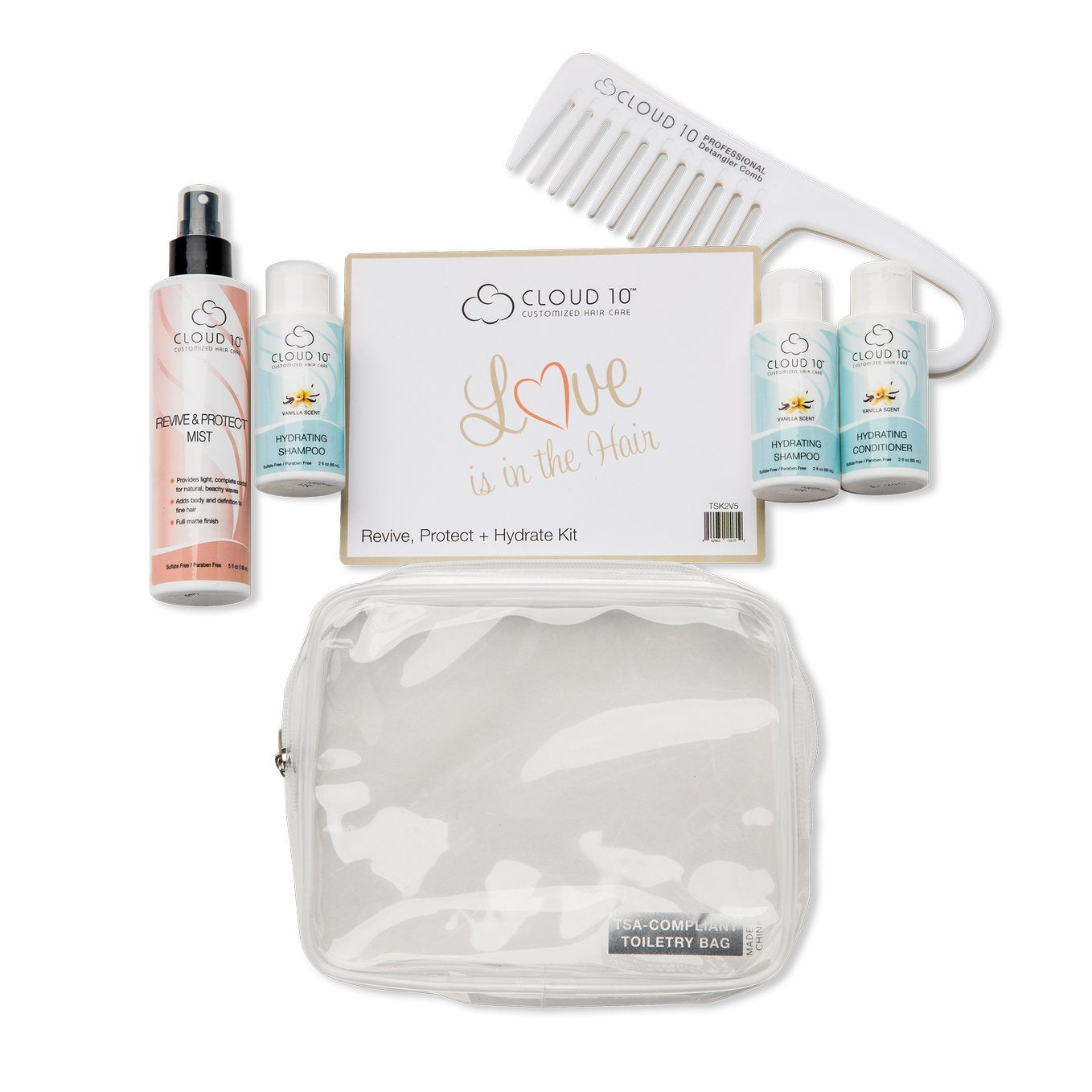 Cloud 10 Protect + Hydrate (Travel Kit) - Cruelty Free, Wide Tooth Detangler Comb & TSA Compliant Carrying Case Beauty & Personal Care Cloud
