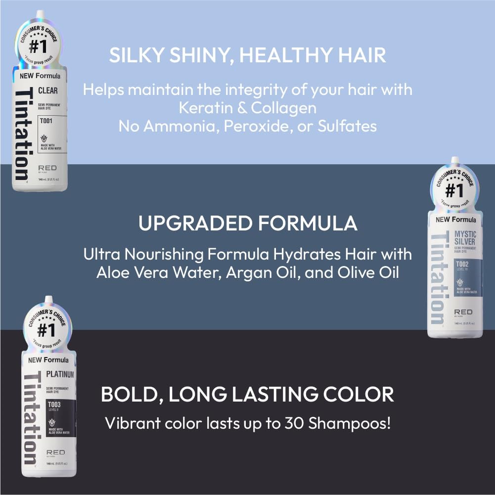 Red by Kiss Tintation Semi-Permanent Hair Color, Aloe Vera Water Based, Argan Oil, Olive Oil, Collagen & Keratin, Long-Lasting Color Dye (Platinum, 5 Beauty & Personal Care Red By Kiss