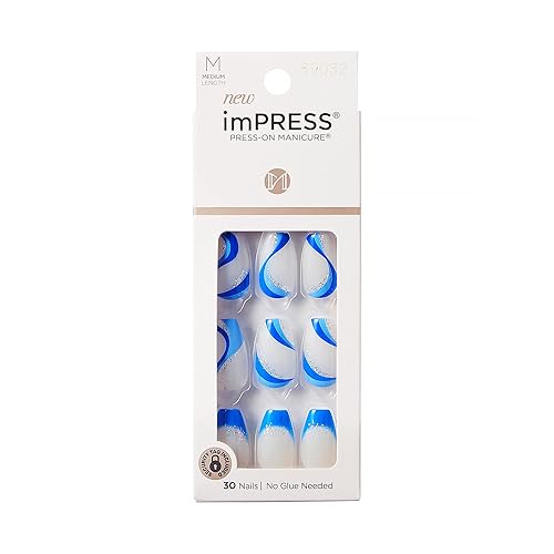 KISS imPRESS No Glue Mani Press On Nails, Design, 'Mesmerize', Blue, Medium Size, Coffin Shape, Includes 30 Nails, Prep Pad, Instructions Sheet, 1 Beauty & Personal Care imPRESS