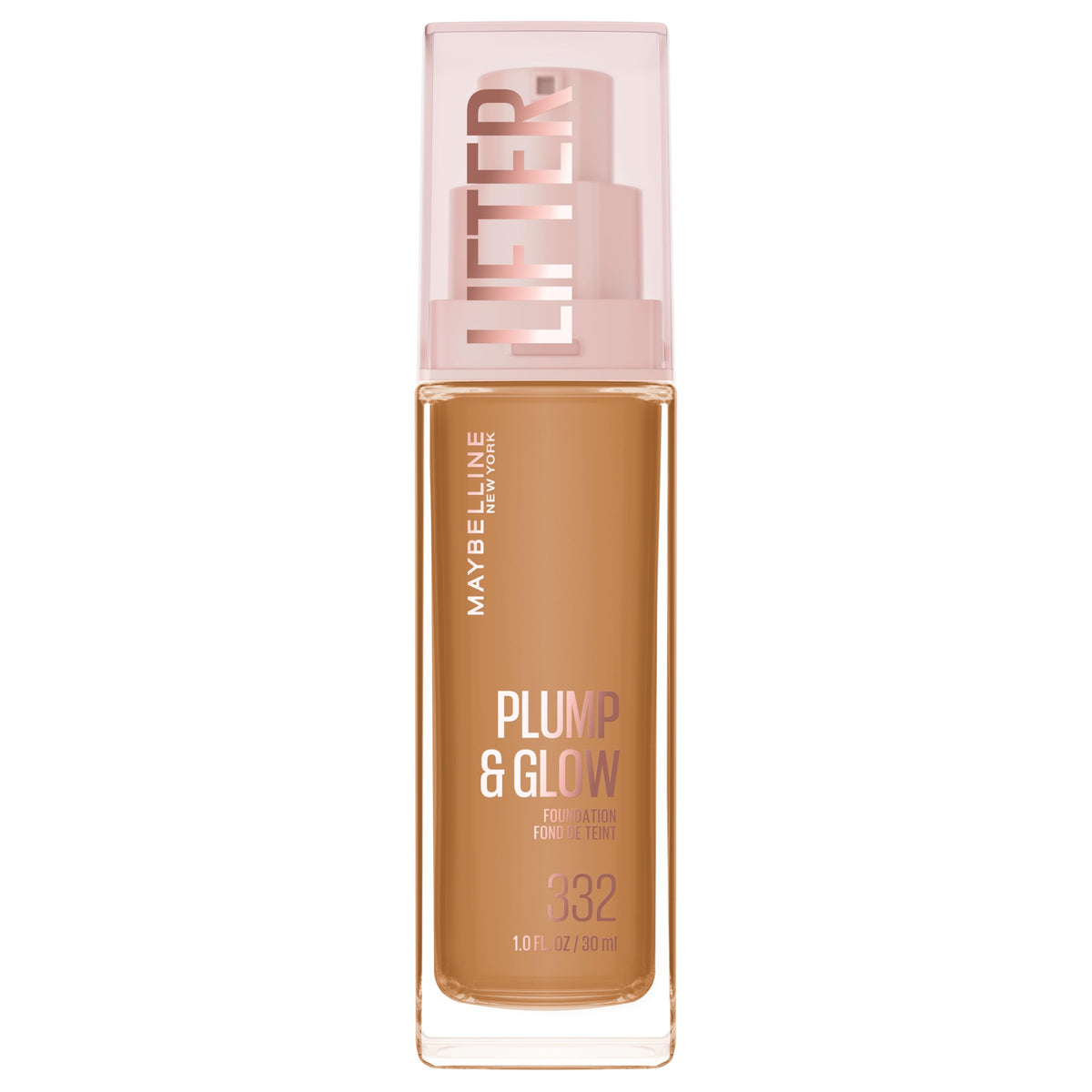 Maybelline Lifter Plump & Glow Foundation, Liquid Foundation with 2% Niacinamide + Hyaluronic Acid, Plumping and Brightening Face Makeup, 332, 1 Count