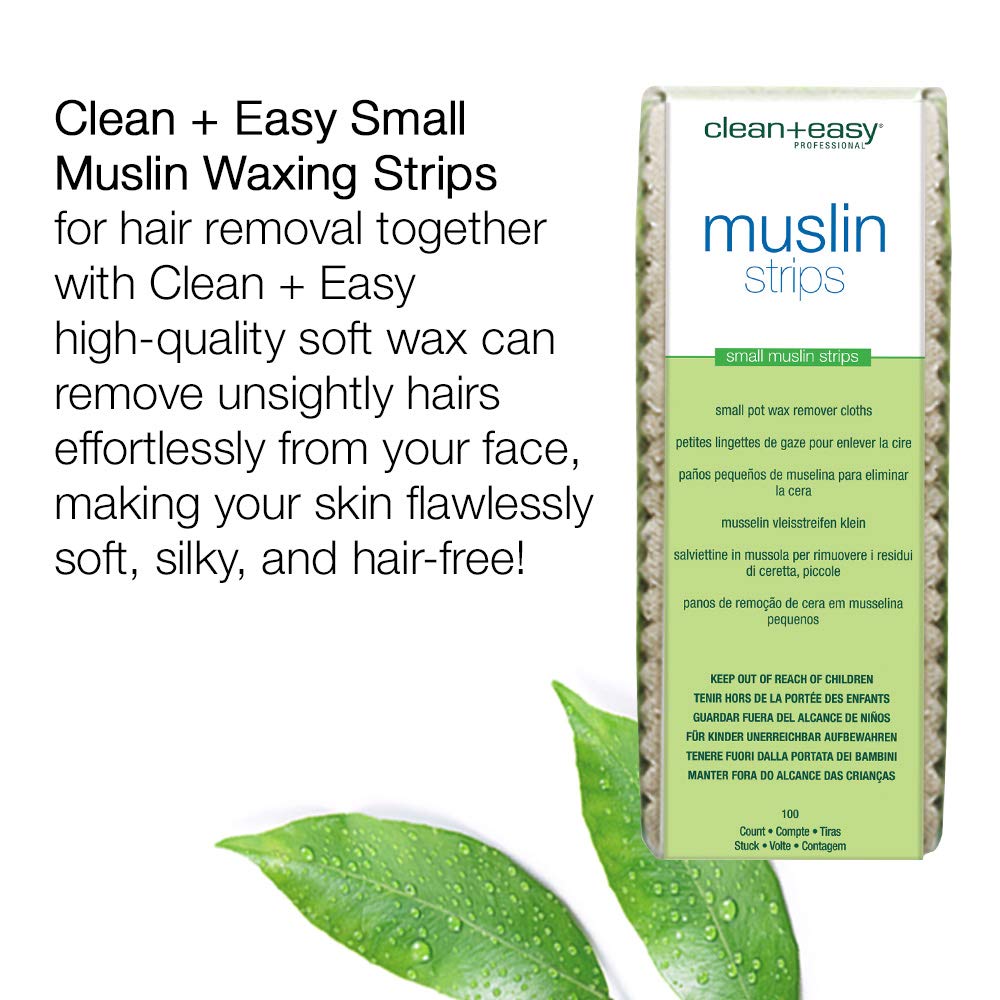 Clean + Easy Muslin Wax Strips - Pre-Cut Facial Waxing Strips for Face Upper Lip Eyebrows Chin & Small Areas, 100 Count Beauty and Personal Care Clean + Easy