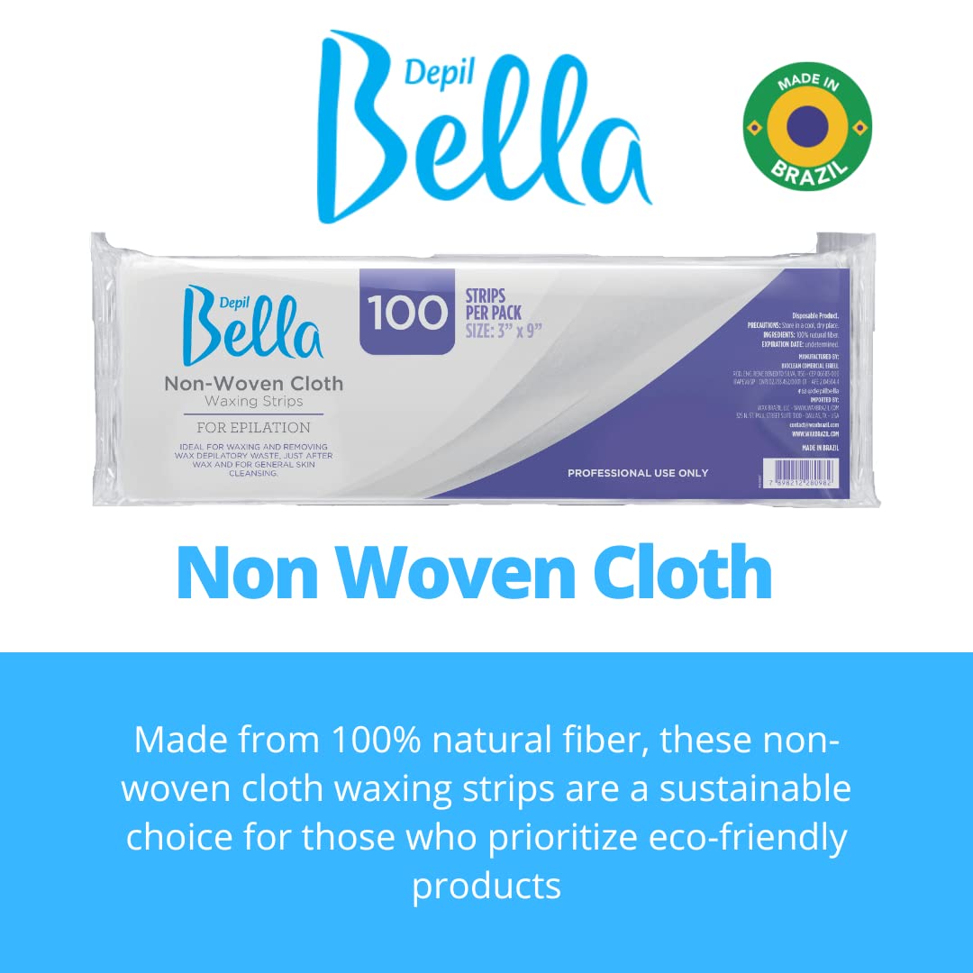Depil Bella Non-Woven Cloth Waxing Strips - 100% Natural Fiber - For Hair Removal at Home and Professional Use (100 Strips) Beauty and Personal Care DEPIL BELLA