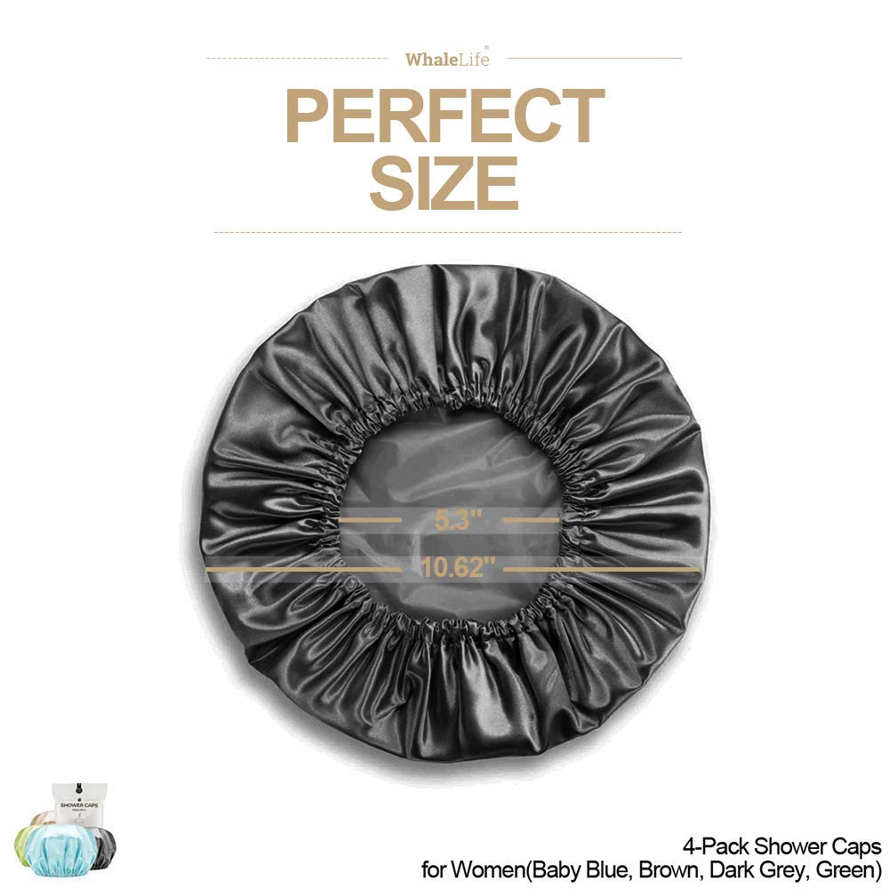 Shower Cap for Women Reusable Extra Large Shower Caps for Men Satin Double Layer EVA Waterproof Long Hair Caps(Baby Blue, Brown, Dark Grey, Green 4 Beauty & Personal Care WhaleLife