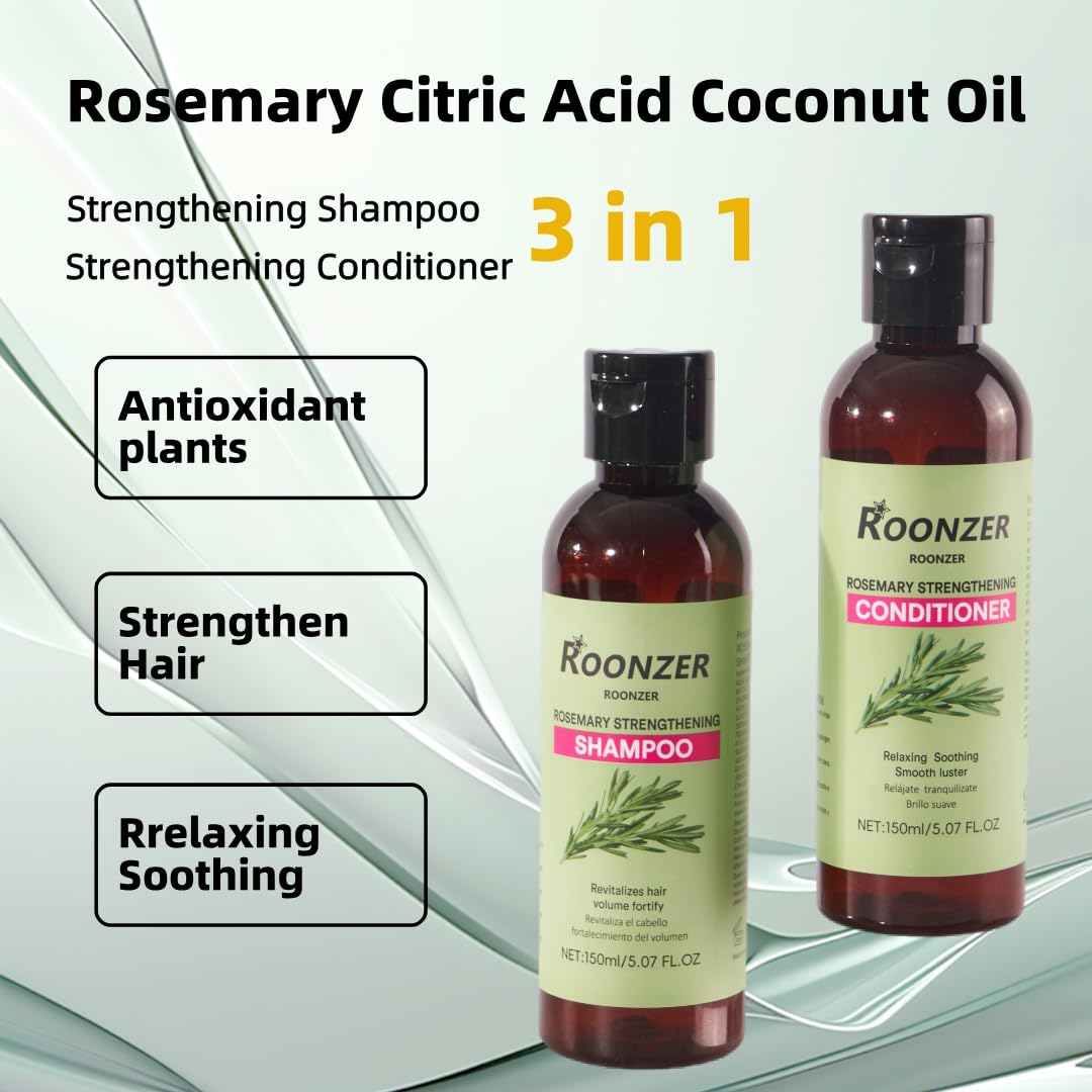 ROONZER Rosemary Infused Shampoo & Conditioner Set | Deep Cleanser + Intense Hydration | Strengthening Formula for All Hair Types & Nourishing 150ML Beauty & Personal Care ROONZER