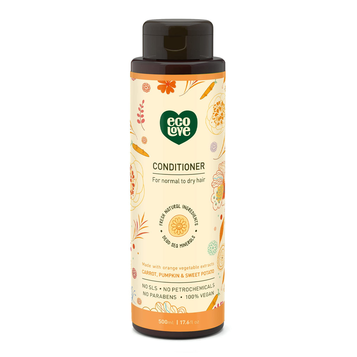 ecoLove - Natural Conditioner for Dry, Damaged Hair and Color Treated Hair - No SLS or Parabens - With Natural Carrot and Pumpkin Extract - Vegan Beauty & Personal Care ecoLove