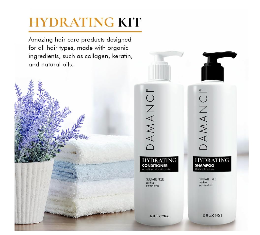 Damanci Hydrating Shampoo and Conditioner Duo, Sulfate Free Shampoo and Conditioner for Dry Hair, with Keratin and Collagen, Paraben and Salt Free Beauty & Personal Care DAMANCI