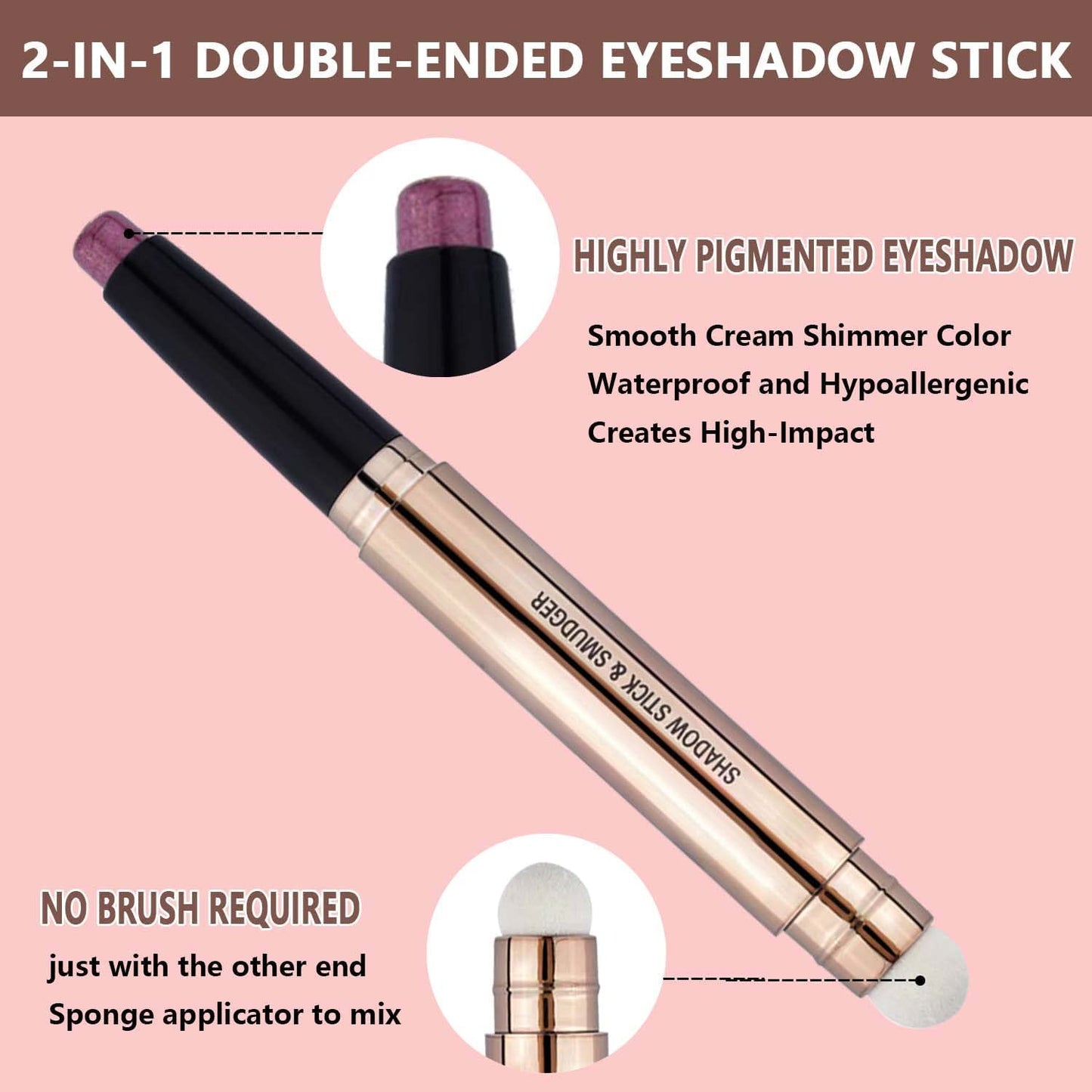 2 in 1 brown Eyeshadow stick and Sponge Makeup Brush, Smooth Cream Shimmer Shadow Pencil Long Lasting Waterproof Eye Shadow Highlighter Stick Makeup Beauty & Personal Care MiaSarah