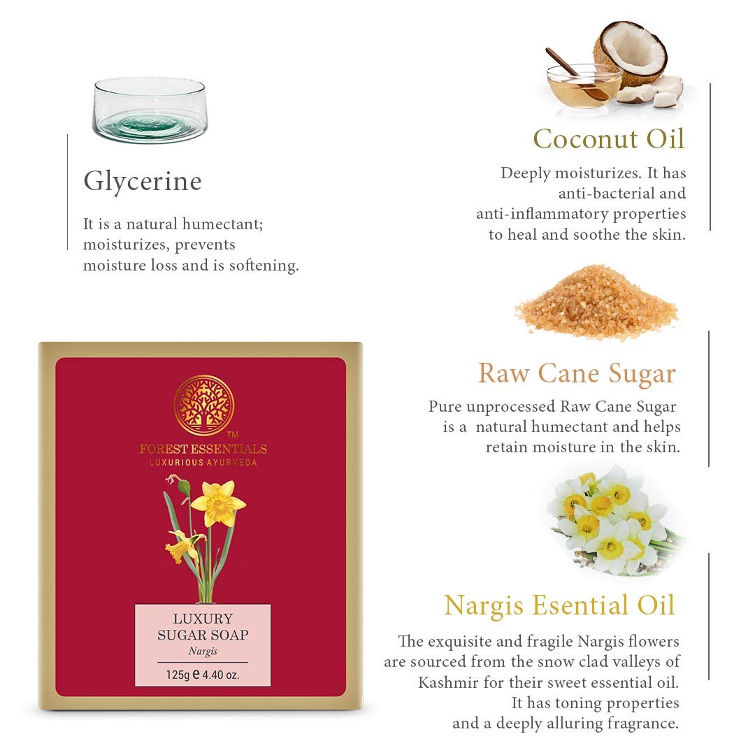 Forest Essentials Luxury Sugar Soap Nargis 125g Beauty & Personal Care Forest Essentials