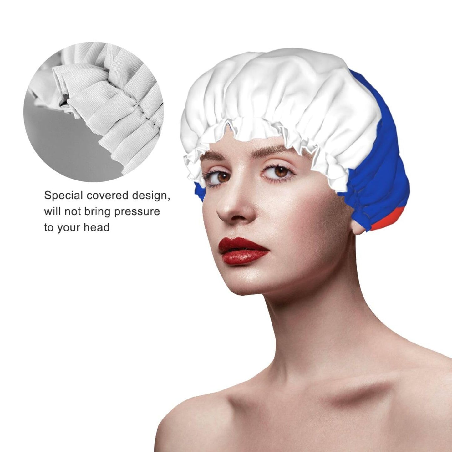 Russia Flag Prints Shower Cap Double Layer Lined Waterproof Bathing Shower Hat Beauty and Personal Care Hayyett