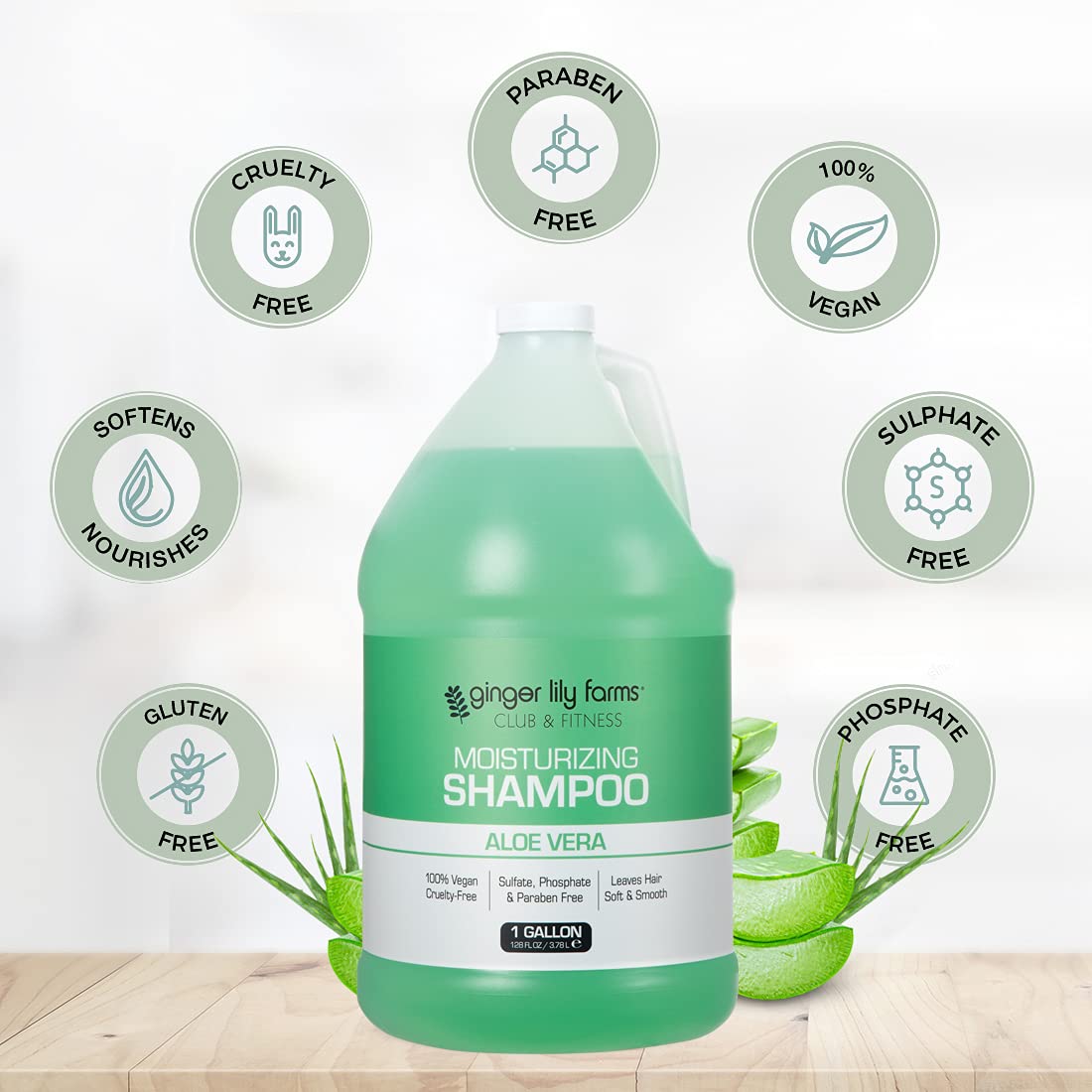 Ginger Lily Farms Club & Fitness Moisturizing Shampoo for All Hair Types, 100% Vegan & Cruelty-Free, Aloe Vera Scent, 1 Gallon (128 fl oz) Refill Beauty & Personal Care Ginger Lily Farms