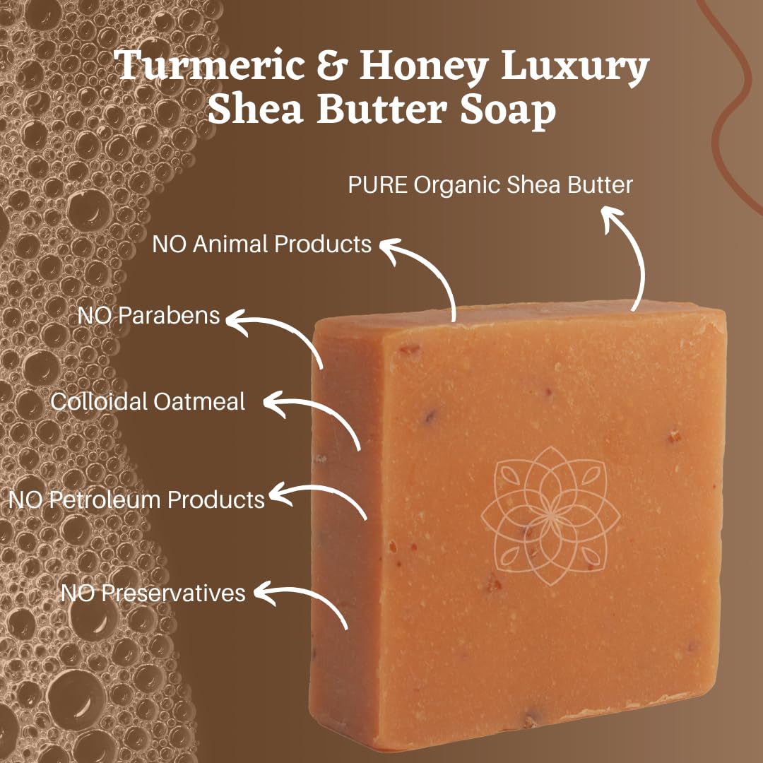 Turmeric & Honey Luxury Handmade Bar Soap for Face & Body. Gentle Cleansing, Soothing, Moisturizing & Nourishing - Shea Butter & Natural Oils. Cold Beauty & Personal Care Majestic Lather