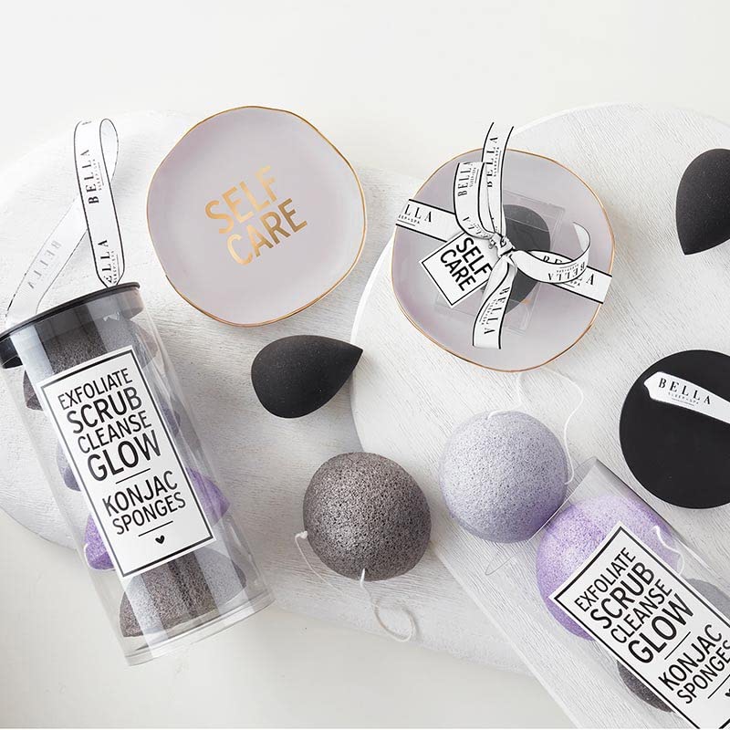 Bella Sleep + Spa Facial Sponges Self Care Exfoliating Konjac Sponge Set, 4-Pieces, Light Grey Beauty and Personal Care Bella Sleep + Spa