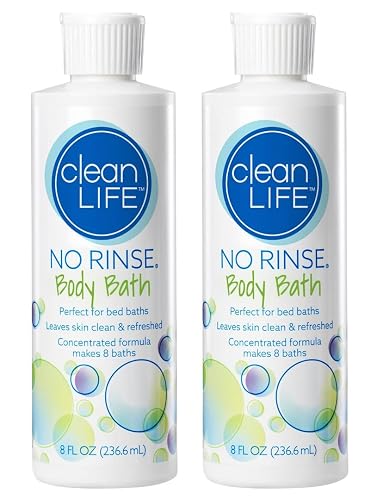 CleanLife Products No-Rinse Body Bath, 8 fl oz (Pack of 2, Makes 16 Complete Baths) - Gentle, Concentrated Liquid Body Wash Made in USA - Ideal Beauty & Personal Care No-Rinse