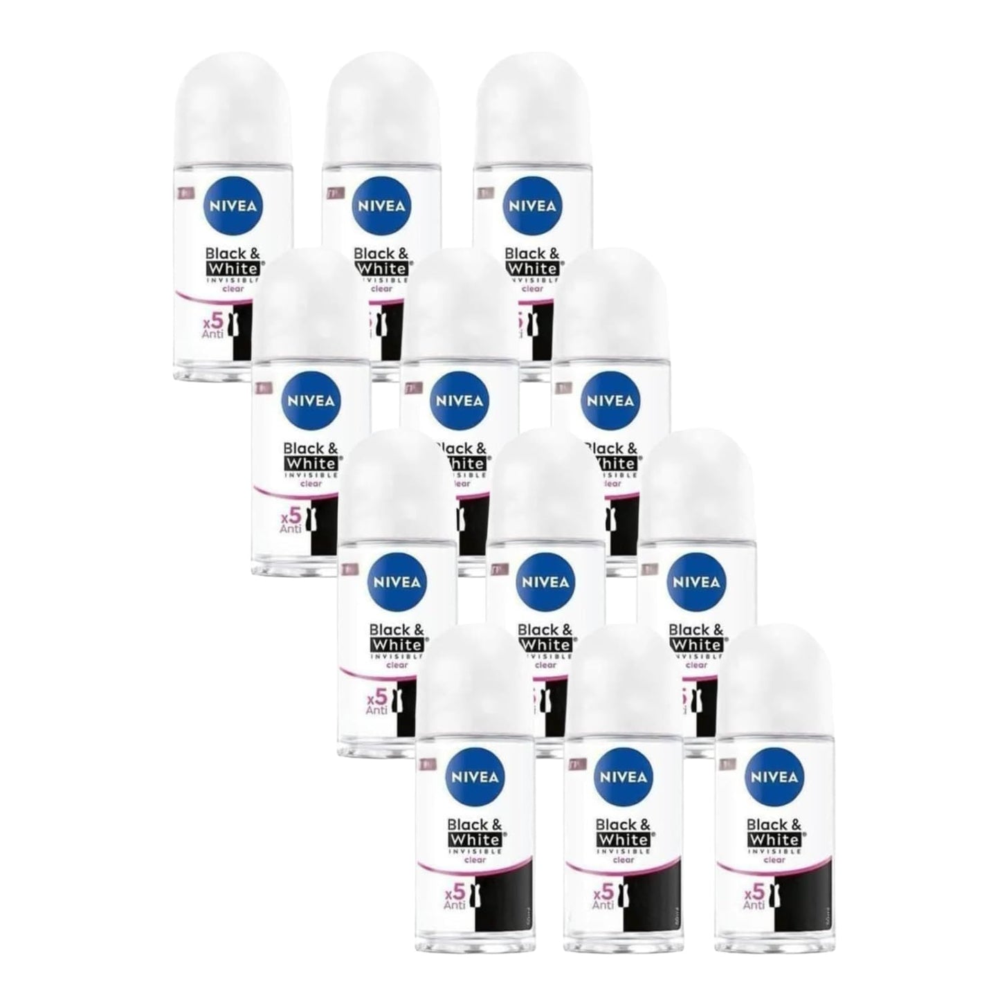 Nivea Black & White Pure Invisible Roll-On Deodorant - 1.69 fl oz - Pack of 12 Beauty and Personal Care NIVEA