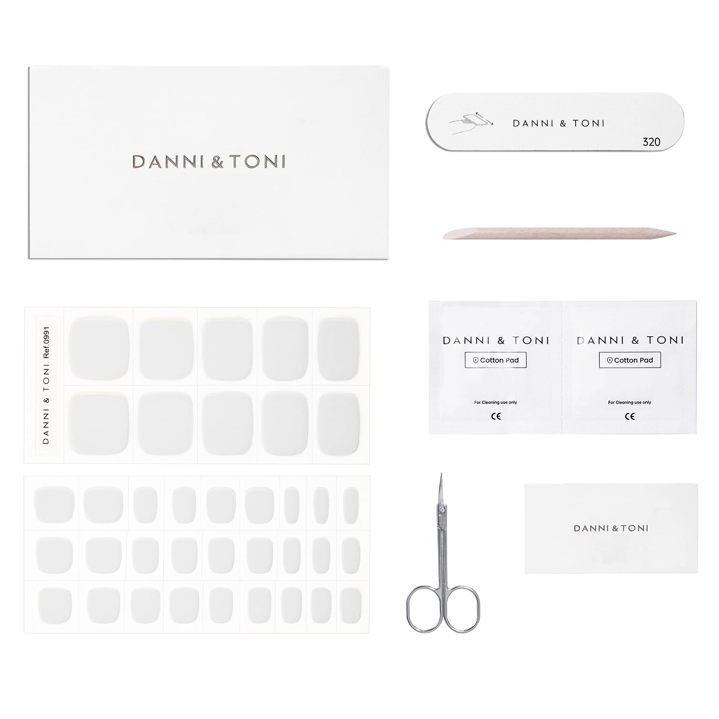 DANNI & TONI Semi Cured Gel Toenail Strips White (White Topaz) Gel Toenail Stickers Glazed Pedi Strips 37 Stickers Beauty & Personal Care DANNI & TONI