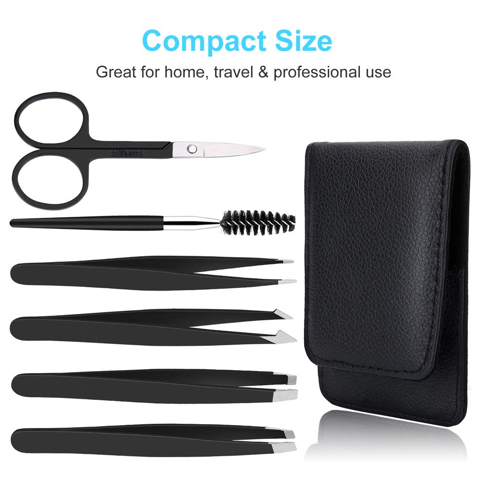 UUBAAR 6 PCS Professional Tweezers Set - Stainless Steel Precision Tweezer Kit for Eyebrows, Facial Hair, Ingrown Hair & Splinter Removal with Travel Beauty & Personal Care UUBAAR