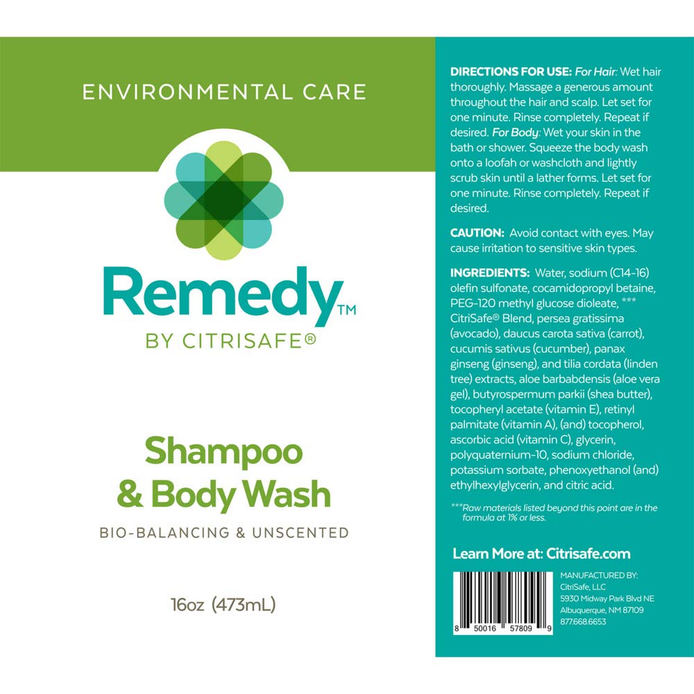 CitriSafe Remedy Bio-Balancing Shampoo & Body Wash - Body Wash and Clarifying Shampoo For Build Up - Fragrance Free - 16 oz. Beauty & Personal Care CitriSafe