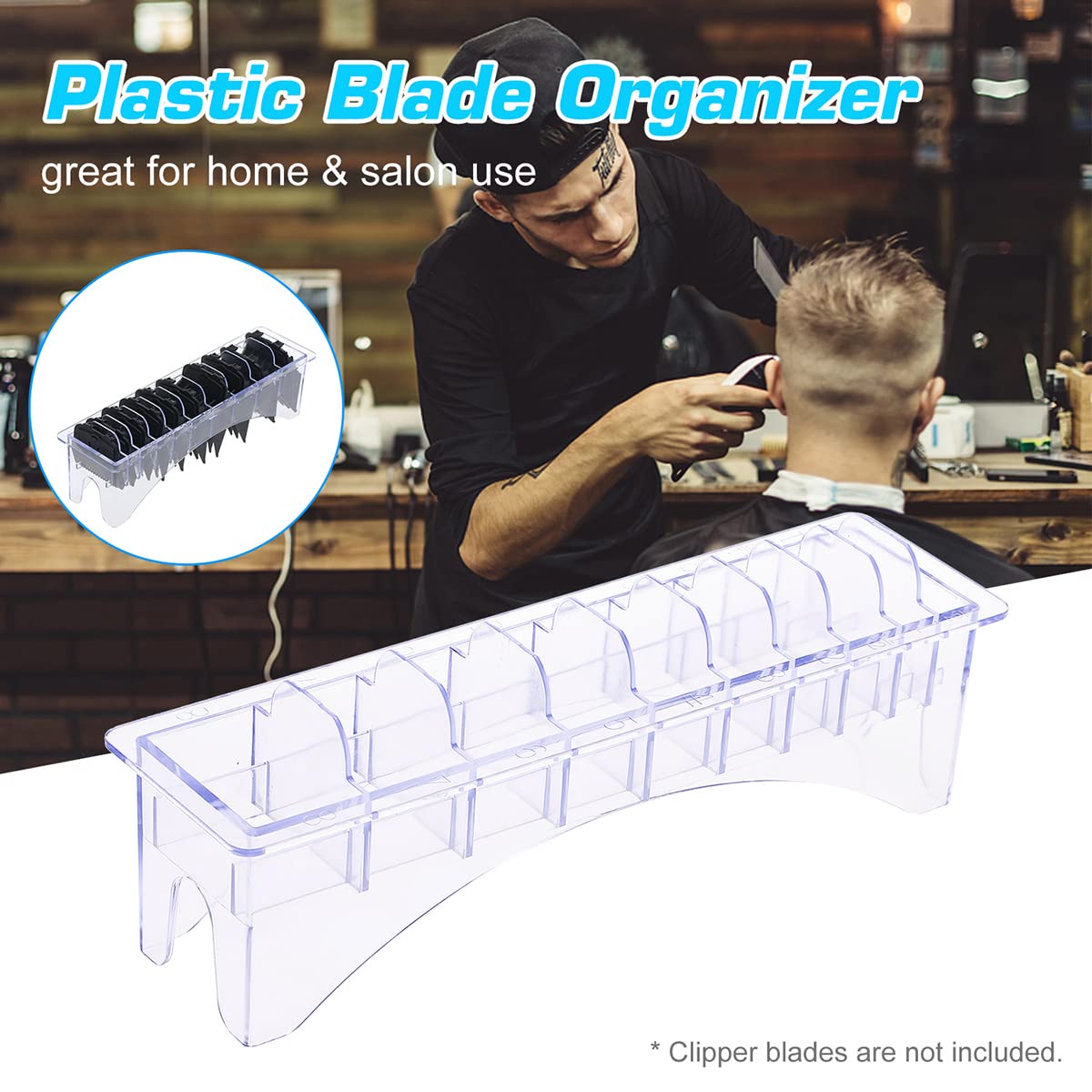 LPNALJL Rectangular Hair Clipper Limit Comb Blade Organizer Case, Plastic Guide Comb 10 Blocks Storage Box, Universal Hair Tools Supplies Base