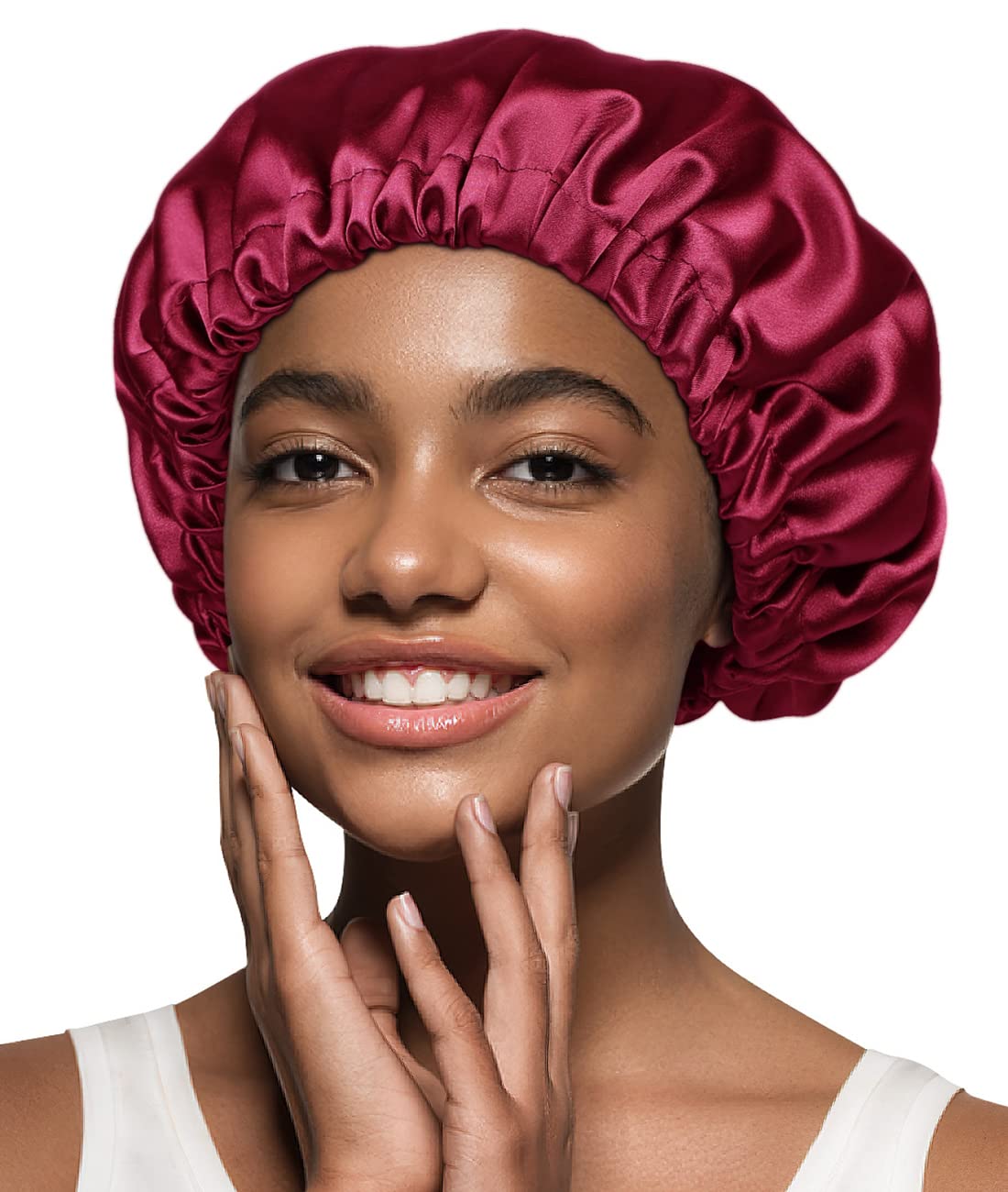 Silky Hair Bonnet Satin Head Wraps Sleep Cap for Frizzy Hair Girls Wine Red Beauty and Personal Care Alnorm