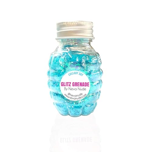 Neva Nude Lullaby Sky Iridescent Holographic Blue Chunky Glitter in Aloe Gel Glitz Grenade Keychain Festival Rave Face Body Hair Beauty & Personal Care Neva Nude