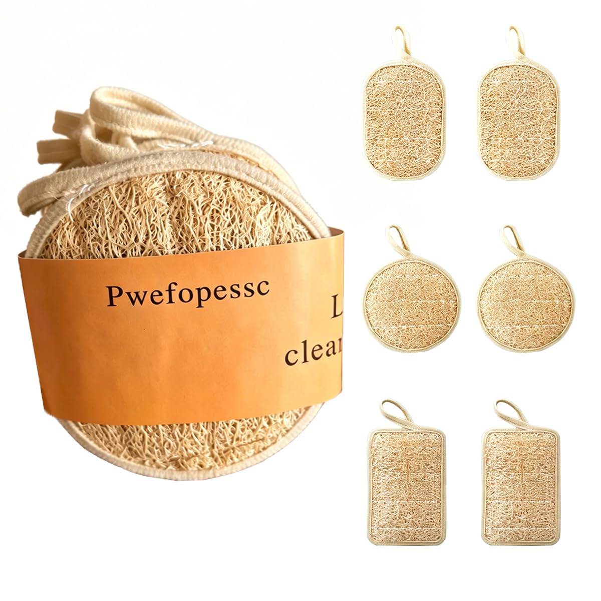 Pwefopessc Loofah Sponges Natural BPA Free Loofah for Dishes, Natural Loofah & Silver Wire Kitchen Sponge with Hanging Loop for Cookware,Exfoliating Beauty and Personal Care Pwefopessc