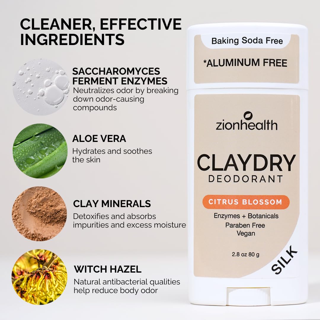 Zion Health Clay Dry Silk Deodorant Stick 2.8 OZ Citrus Blossom Beauty and Personal Care Zion Health