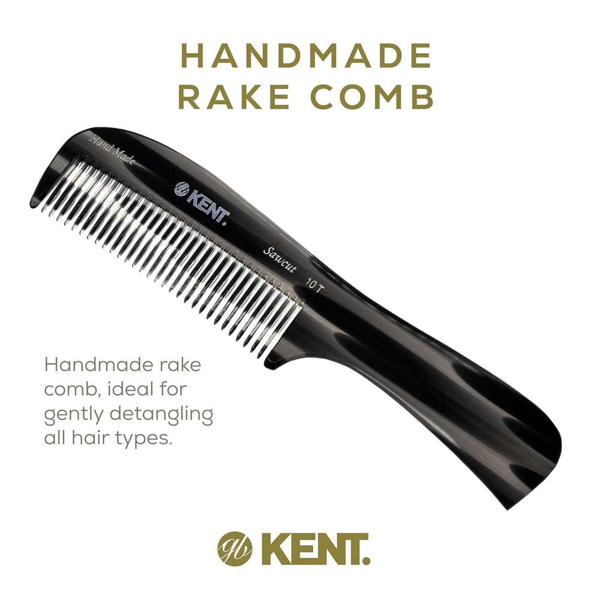 Kent 10T Black Graphite Large Detangler Comb, Wide Tooth Comb for Wet and Dry Curly Hair, Rake Combs for Women With Thick Hair, Saw-Cut and Hand