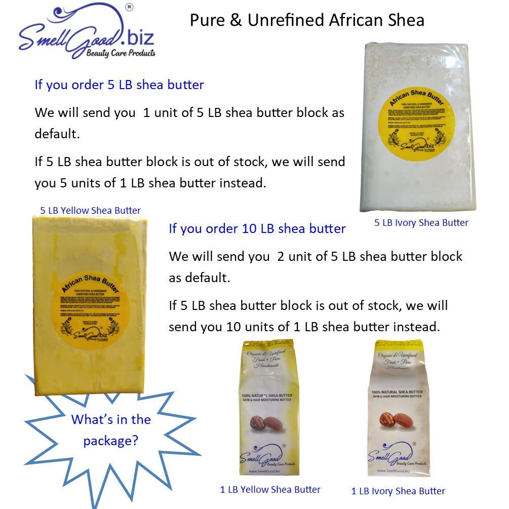 SmellGood Raw Unrefined Ivory Shea Butter TOP Grade From Ghana 5 lbs- SOFT Beauty & Personal Care SmellGood