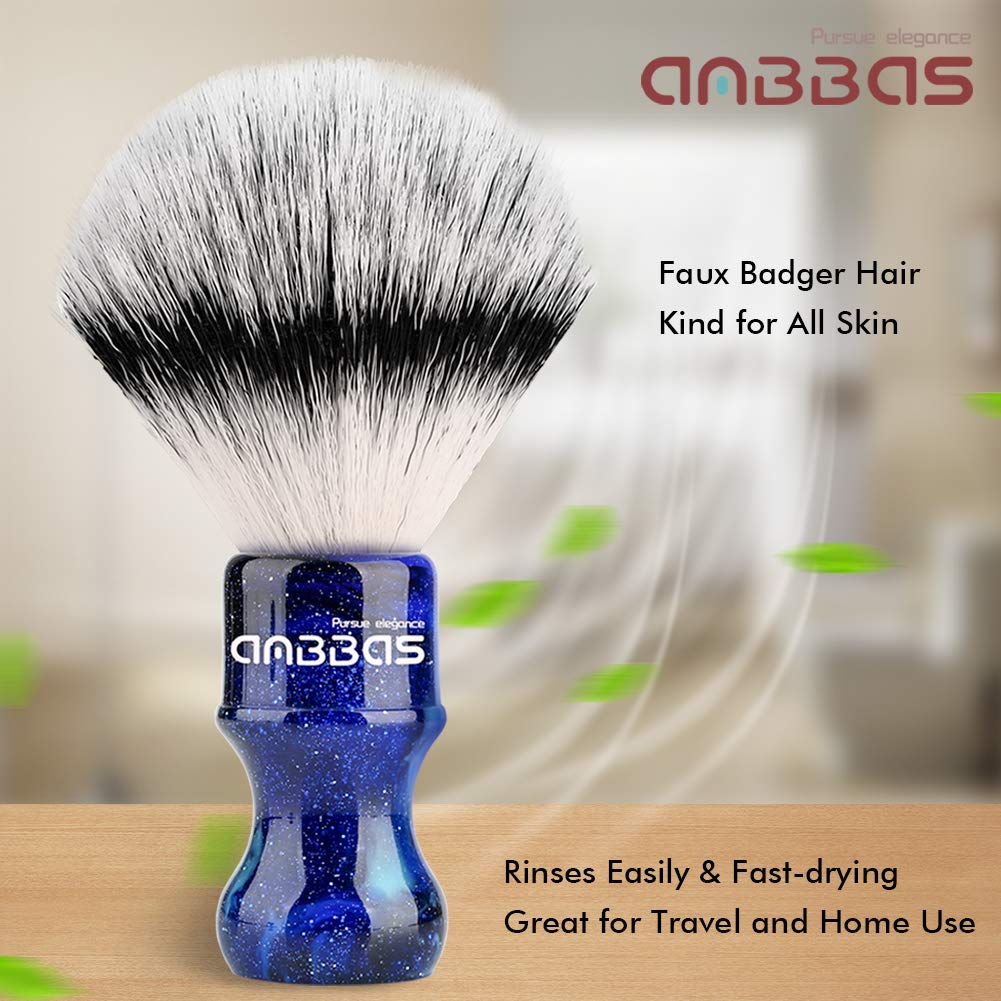 Anbbas Synthetic Badger Shaving Brush with Resin Handle,Nylon Bristles Hair Lathering Foam Brush for Men Travel Professional Wet Shaving(Blue,24 mm Beauty and Personal Care Anbbas