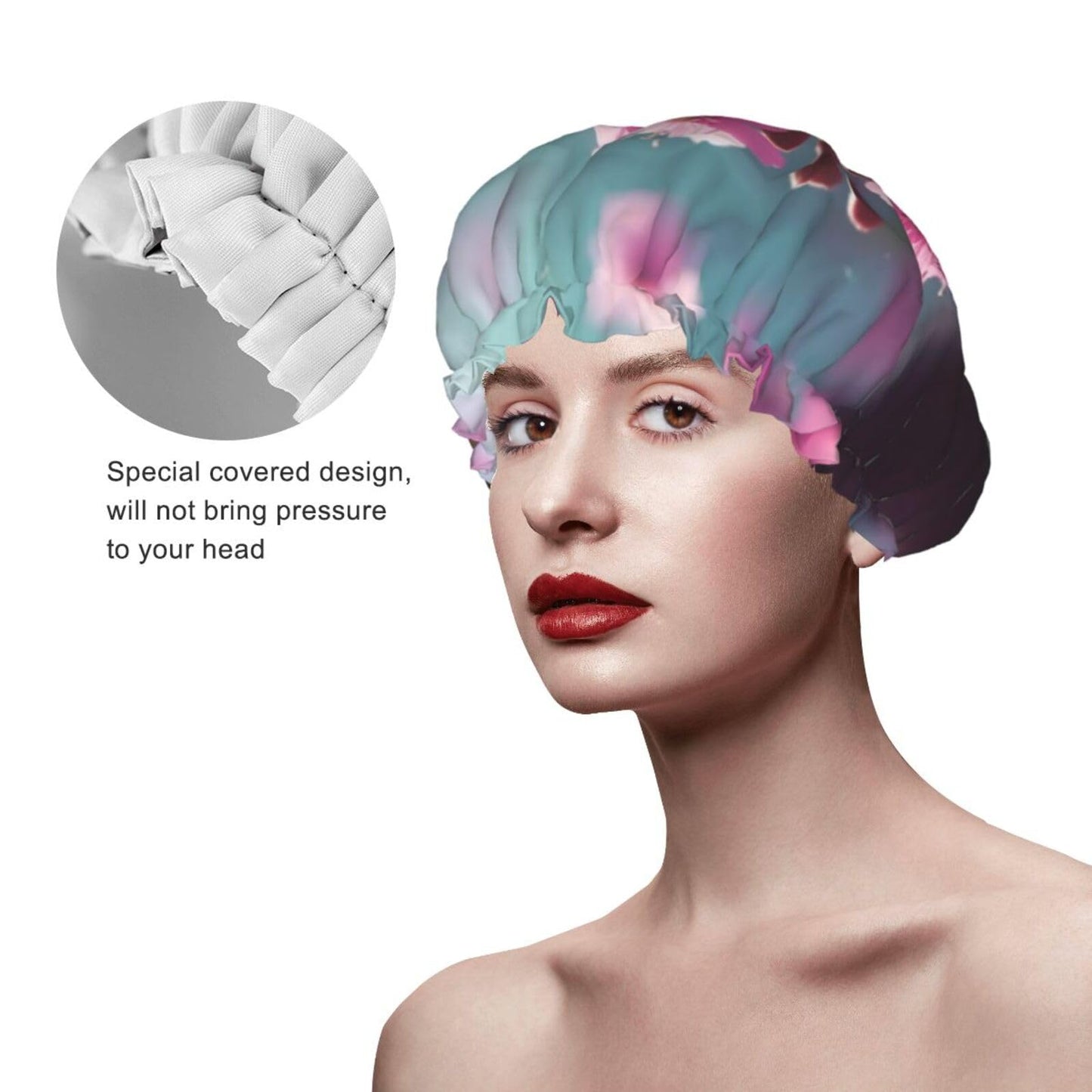 Small Flowers Shower Cap for Women Men Double Layer Waterproof Bath Cap Elastic Reusable Shower Hat Bath Hair Wrap Hat Washable Shower Bonnet for Long Beauty and Personal Care QSMJKLD