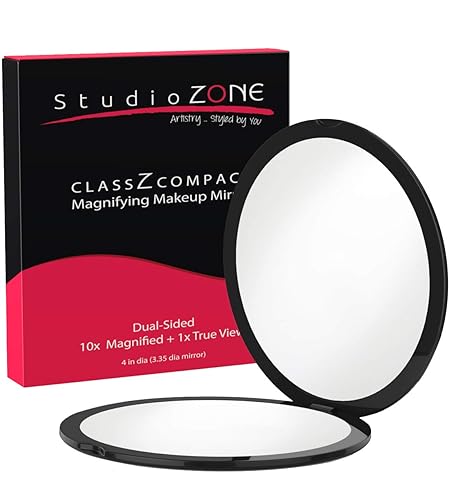 Compact Mirror - 10X Magnifying Mirror - Perfect for Purses - Small Travel Size - 2-Sided with 10X magnification and 1x w No Zoom - Black ClassZ Large Beauty & Personal Care StudioZONE