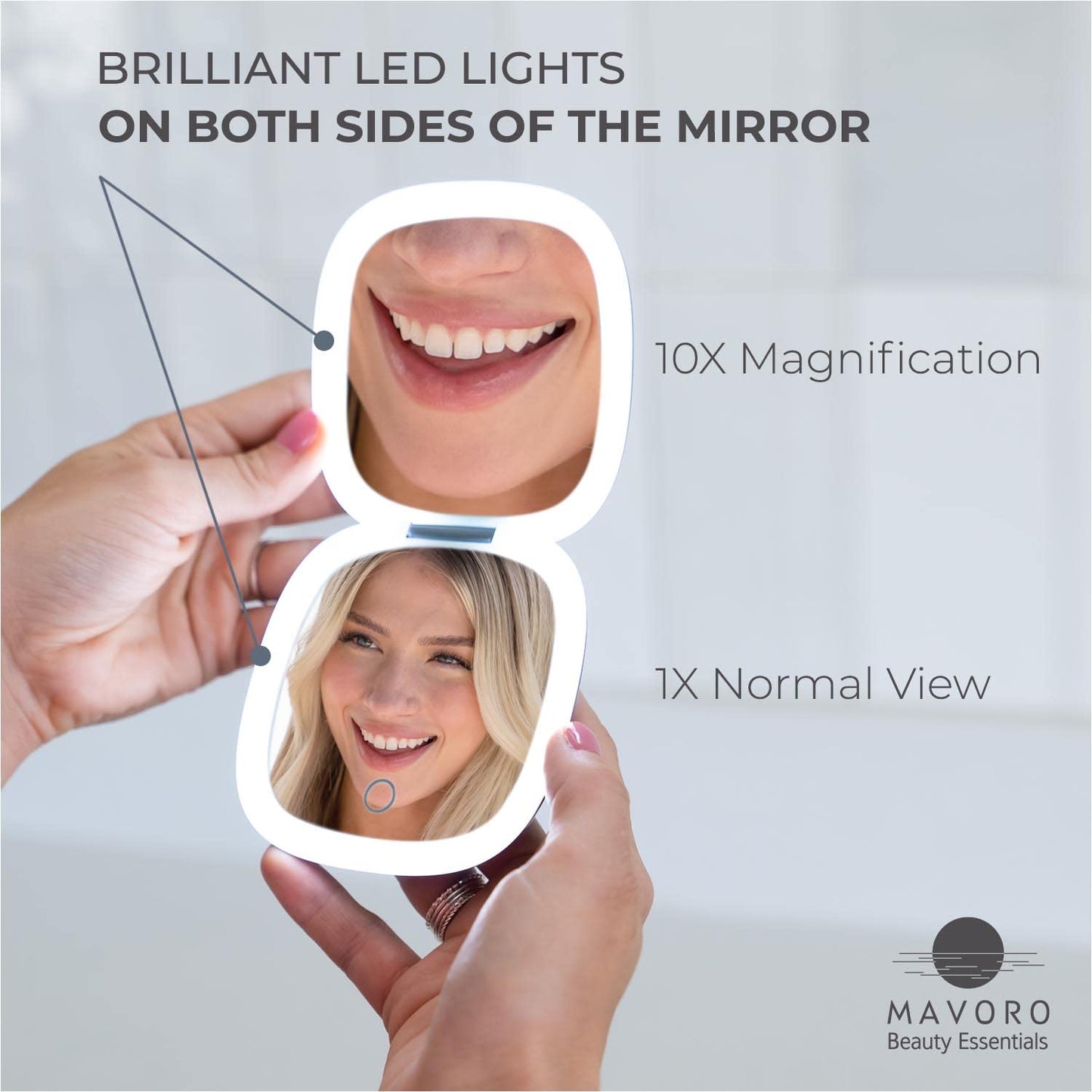 Mavoro LED Lighted Travel Makeup Mirror | 1x/10x Magnification | Rechargeable USB-C | Pocket & Purse Portable Lighted Travel Makeup Compact Mirror Beauty & Personal Care Mavoro