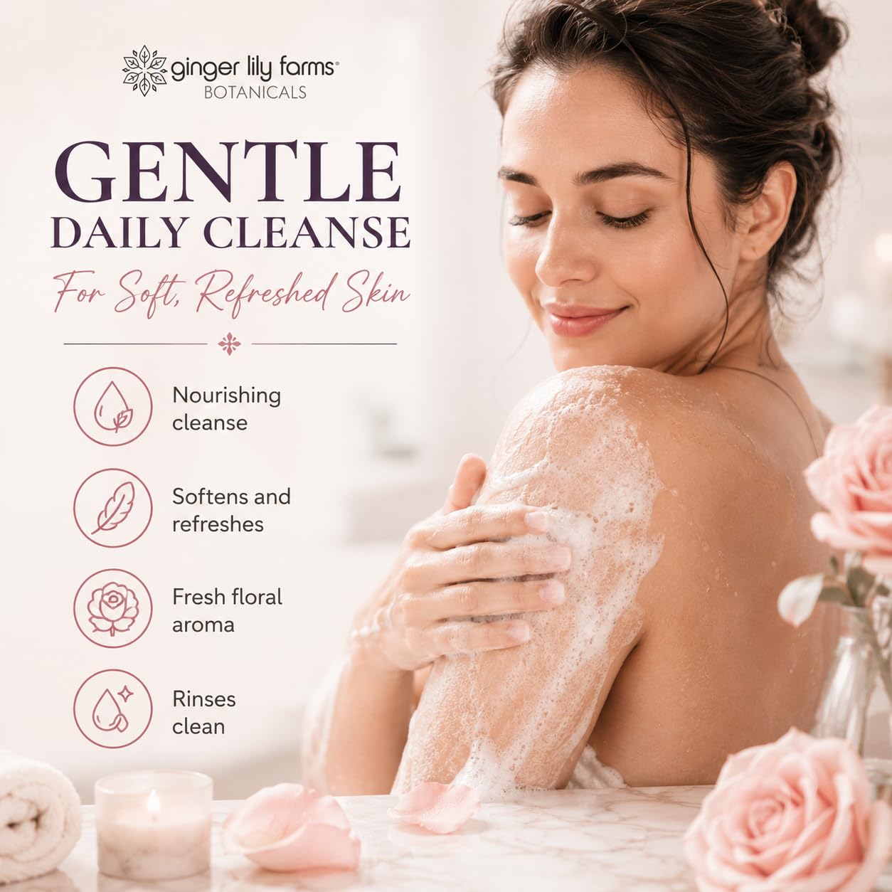 Ginger Lily Farms Botanicals Nourishing Body Wash, 100% Vegan & Cruelty-Free, Whispering Rose Scent, 16.9 Fl Oz Beauty & Personal Care Ginger Lily Farms