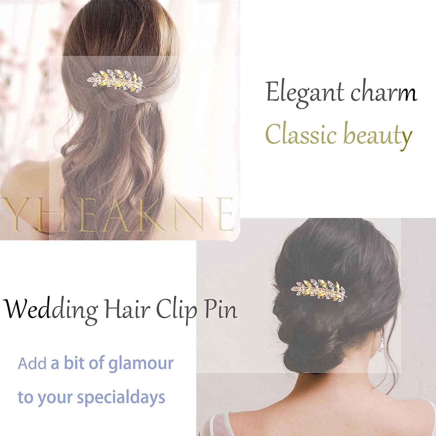 Yheakne Bridal Rhinestone Hair Clip Comb Gold Crystal Wedding Headpieces Shining Headwear Crystal Hair Barrette Pin Bridal Hair Accessories for Women Beauty & Personal Care Yheakne