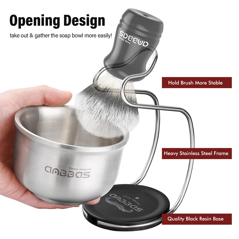 Anbbas Synthetic Badger Shaving Brush Set, 4IN1 Shaving Kit with Stainless Steel Shaving Stand and Lathering Foam Bowl, 3.5OZ Natural Shaving Soap Beauty and Personal Care Anbbas