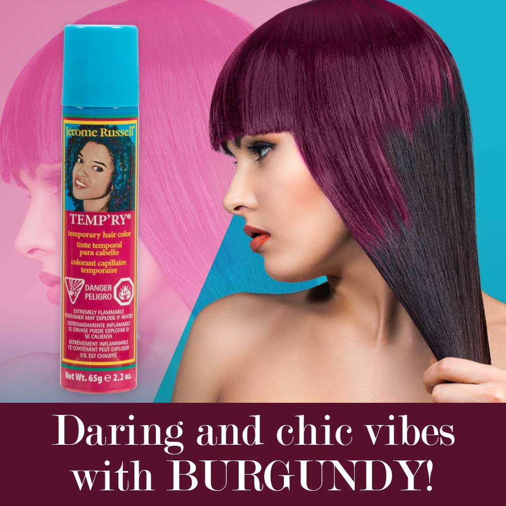 Jerome Russell Temp'Ry Spray-On Temporary Hair Color - Burgundy Instant Highlights and Root Touch Up, Washable Salon Quality Styling Tint, 2.2 oz, 3 Beauty & Personal Care Jerome Russell