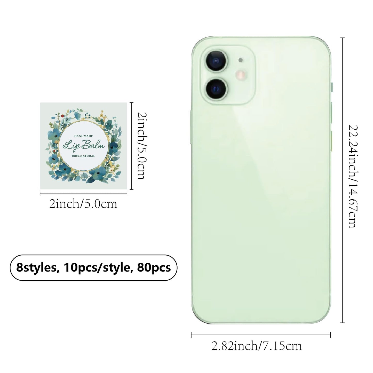 CRASPIRE 80Pcs 8 Styles Lip Balm Sticker Flower Leaf Wreath Plant Self-Adhesive Homemade Lip Balm Labels Vintage Square DIY Label Stickers for Lip Beauty and Personal Care CRASPIRE