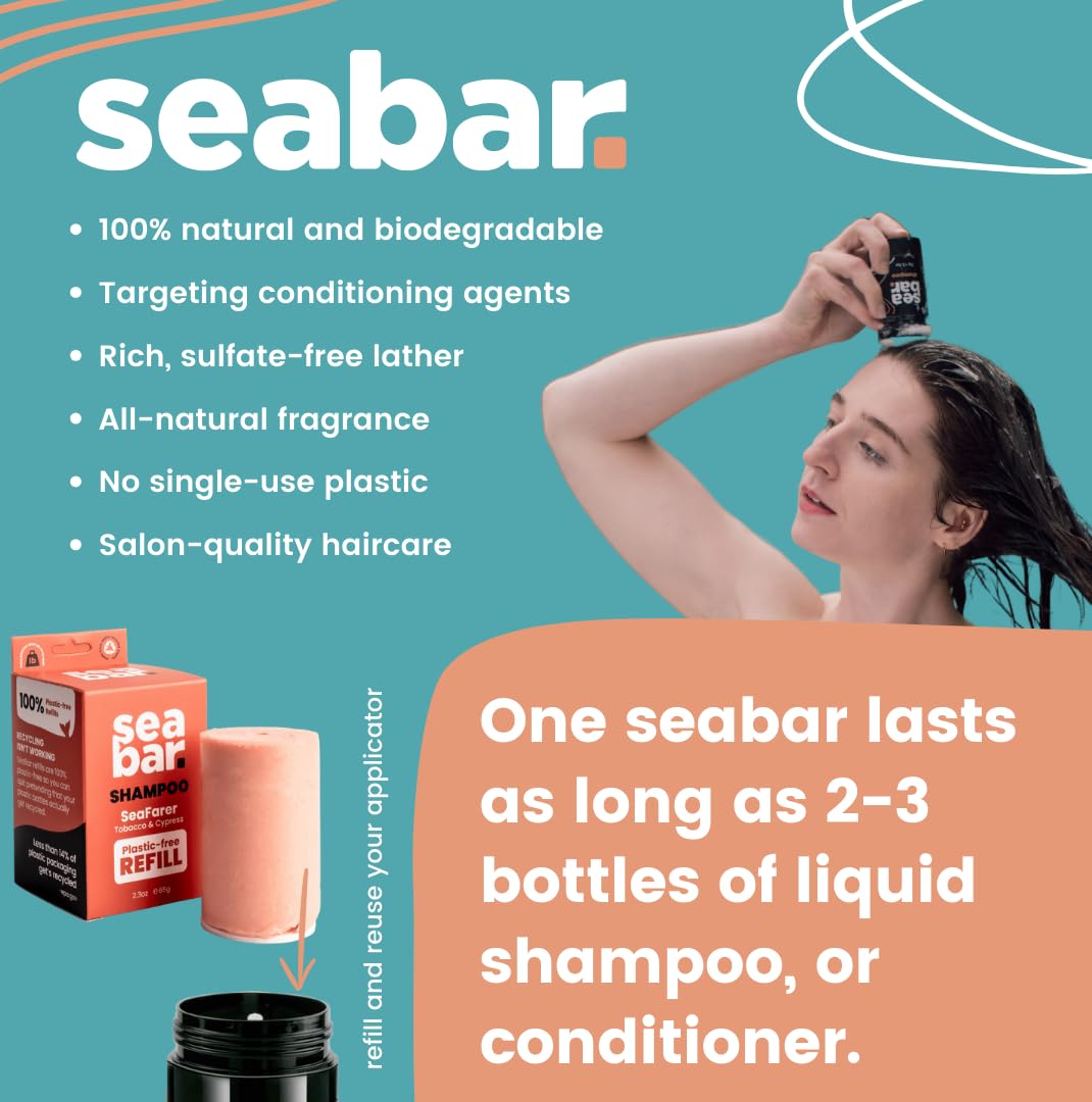 SeaBar Shampoo & Conditioner Bar Set - All Natural Hair Shampoo - Vegan, Sulfate-Free, Eco Friendly Zero Waste Reusable Packaging with Travel Beauty & Personal Care SeaBar