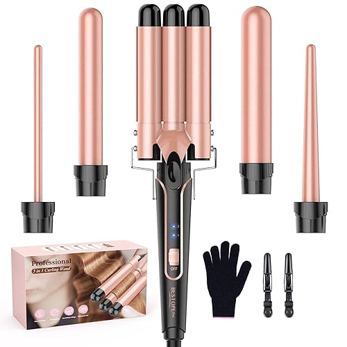 Waver Curling Iron Wand, BESTOPE PRO 5 in 1 Curling Wand Set with 3 Barrel Hair Crimper for Women, Fast Heating Hair Wand Curler in All Hair Type Beauty & Personal Care BESTOPE PRO