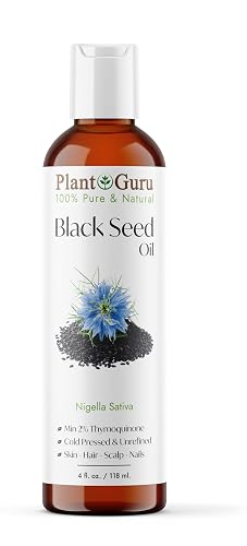 Plant Guru Black Cumin Seed Oil 4 fl. oz. Unrefined Cold Pressed 100% Pure Natural Nigella Sativa Kalonji Oil For Skin Care, Hair Growth, Scalp Beauty & Personal Care Plant Guru